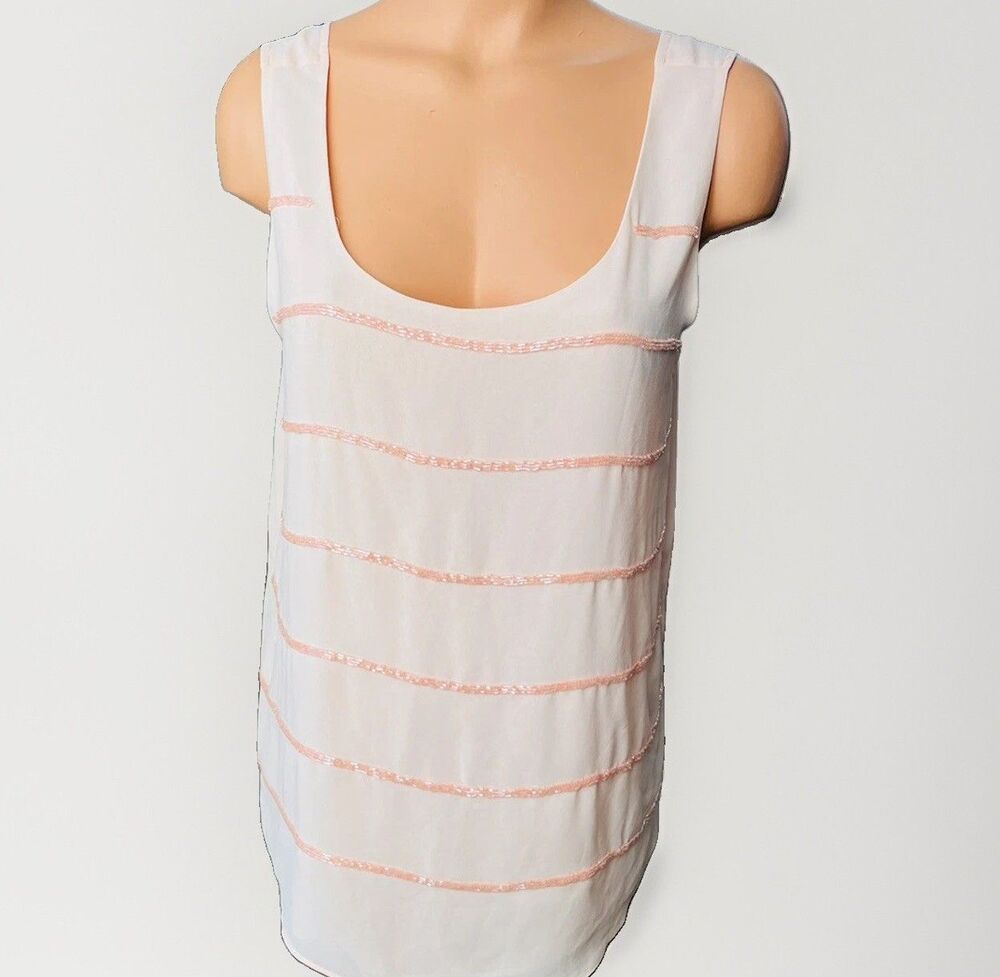 Forever 21 Baby Pink Beaded Striped Camisole Tank Top Size M Blouse Lined